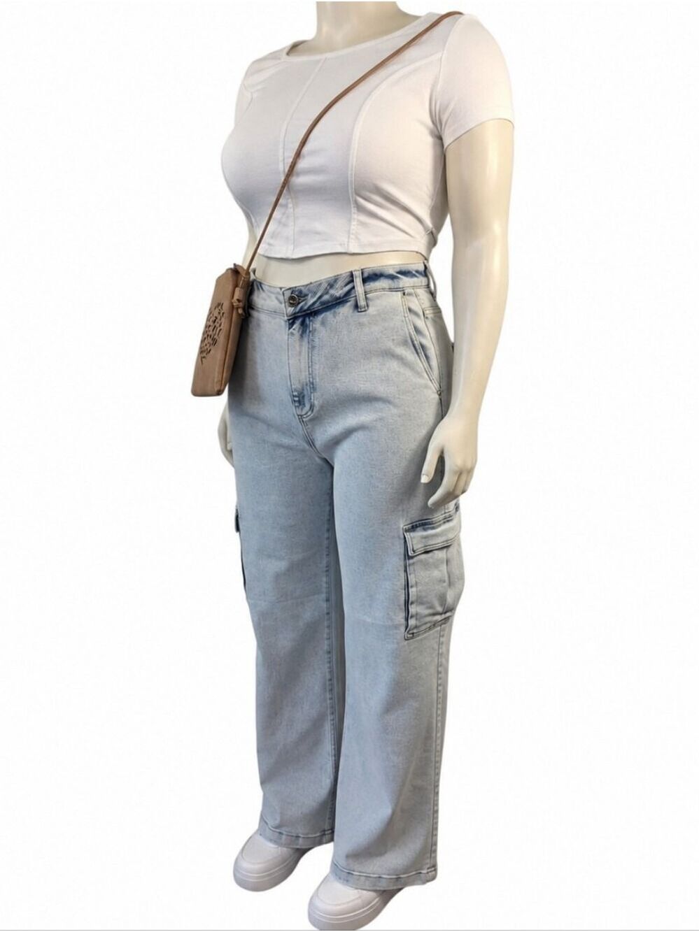 Risen Light Wash Cargo Jeans 1XL NWT Wide Leg Y2K High Rise Denim